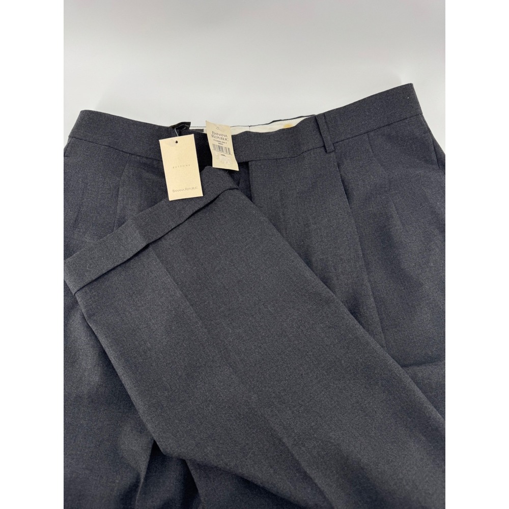 Banana Republic Mens 38L Wool Blend Pleated Cuffed Dress Pants Charcoal Grey